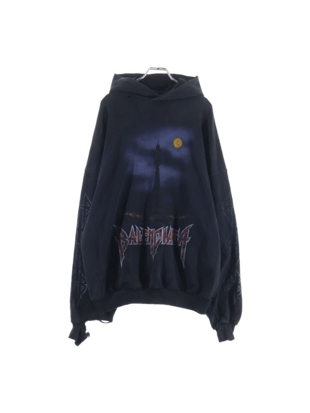 Balenciaga Paris Moon Pari Distressed Oversizepullover Hoodie Black